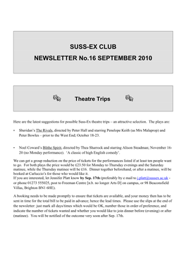 SUSS-EX CLUB NEWSLETTER No.16 SEPTEMBER 2010