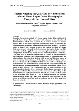 Factors Affecting the Qajar-Era Fort Settlements in Iran's Sistan Region Due to Hydrographic Changes in the Hirmand River