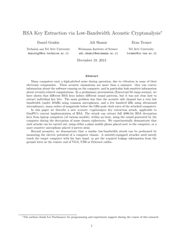 RSA Key Extraction Via Low-Bandwidth Acoustic Cryptanalysis∗