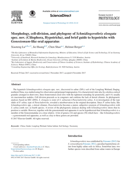 Morphology, Cell-Division, and Phylogeny of Schmidingerothrix Elongata Spec