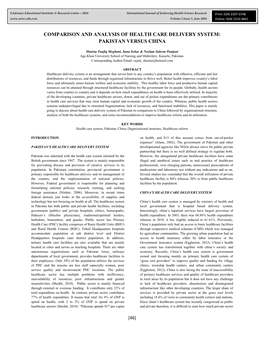 Comparison and Analysis of Health Care Delivery System: Pakistan Versus China