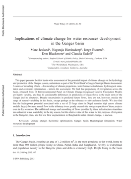 Implications of Climate Change for Water Resources Development in the Ganges Basin