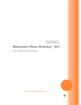 Mathematics Winter Workshop – 2017