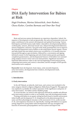 INA Early Intervention for Babies at Risk Hagit Friedman, Marina Soloveichick, Amir Kushnir, Chava Kasher, Caroline Barmatz and Omer Bar-Yosef