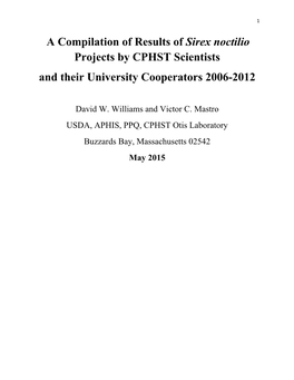 A Compilation of Results of Sirex Noctilio Projects by CPHST Scientists and Their University Cooperators 2006-2012