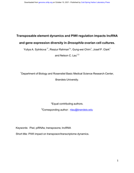 Transposable Element Dynamics and PIWI Regulation Impacts Lncrna