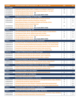 COURSE PHOENIX SEMINARY SPRING 2021 BOOK LIST AS of January 7, 2020 AMZ Ret