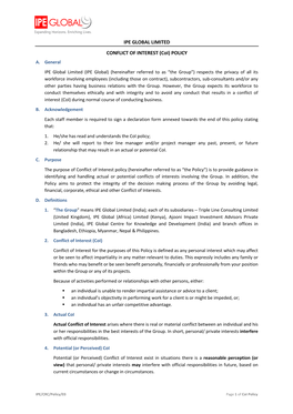 IPE GLOBAL LIMITED CONFLICT of INTEREST (Coi) POLICY A