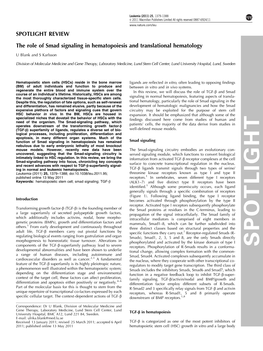 The Role of Smad Signaling in Hematopoiesis and Translational Hematology