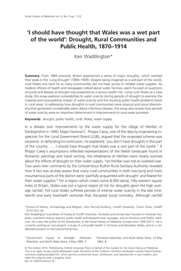 Drought, Rural Communities and Public Health, 1870–1914 Keir Waddington*