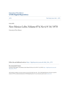 New Mexico Lobo, Volume 074, No 4, 9/16/1970 University of New Mexico
