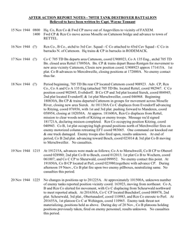 AFTER ACTION REPORT NOTES - 705TH TANK DESTROYER BATTALION Believed to Have Been Written by Capt