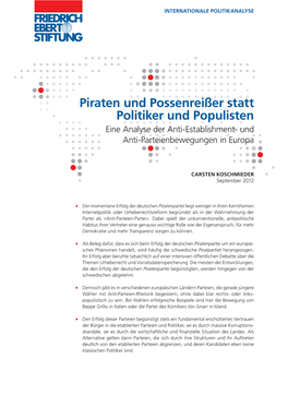 Piraten Und Possenreißer Statt Politiker Und Populisten Eine Analyse Der Anti-Establishment- Und Anti-Parteienbewegungen in Europa