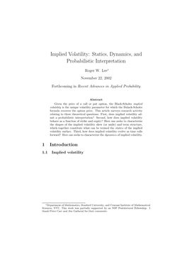 Implied Volatility: Statics, Dynamics, and Probabilistic Interpretation