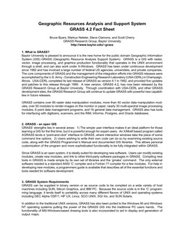 Geographic Resources Analysis and Support System GRASS 4.2 Fact Sheet