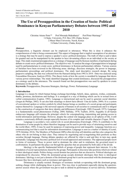 Political Dominance in Kenyan Parliamentary Debates Between 1992 and 2010