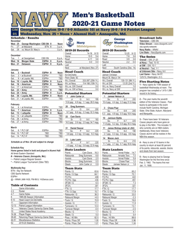 Men's Basketball 2020-21 Game Notes