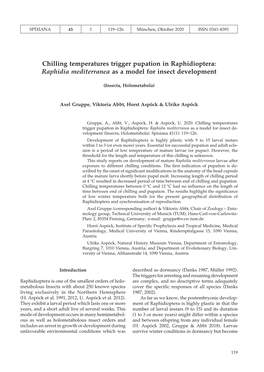 Chilling Temperatures Trigger Pupation in Raphidioptera: Raphidia Mediterranea As a Model for Insect Development