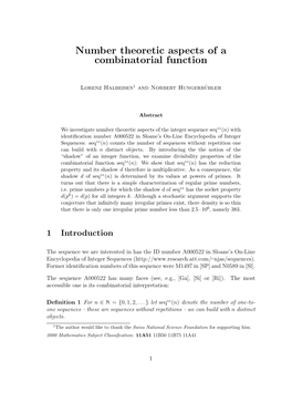 Number Theoretic Aspects of a Combinatorial Function