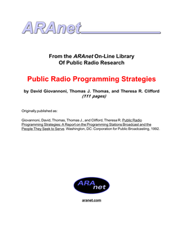 Public Radio Programming Strategies