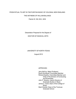 From Ritual to Art in the Puritan Music of Colonial New England: the Anthems of William Billings