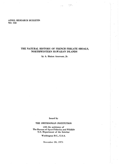 The Natural History of French Frigate Shoals, Northwestern Hawaiian Islands