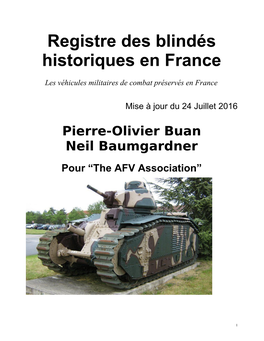 Registre Des Blindés Historiques En France