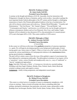 Phil 6330 | Problems in Ethics Dr. James South, Fall 2021 Extended Course Description a Seminar on the Thought and Influence of G.E.M