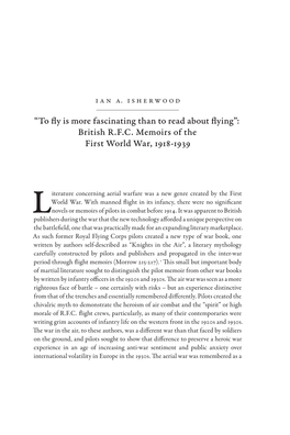 “To Fly Is More Fascinating Than to Read About Flying”: British R.F.C. Memoirs of the First World War, 1918-1939