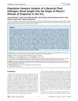 Population Genomic Analysis of a Bacterial Plant Pathogen: Novel Insight Into the Origin of Pierce’S Disease of Grapevine in the U.S