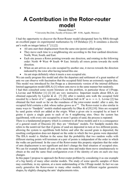 A Contribution in the Rotor-Router Model Hassan Douzi * * University Ibn Zohr, Faculty of Science, BP: 8106, Agadir, Morocco