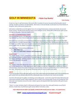 GOLF in MINNESOTA – Ryder Cup Quality! ~ Steve Dowling