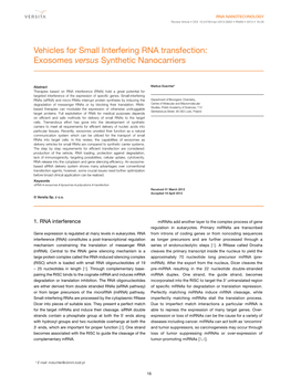 Vehicles for Small Interfering RNA Transfection: Exosomes Versus Synthetic Nanocarriers