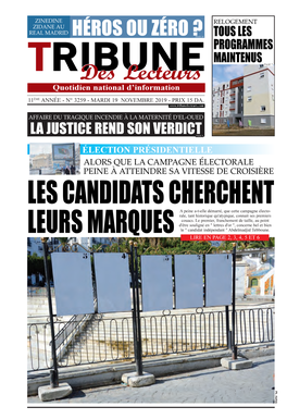 Tribune Des Lecteurs - Mardi 19 Novembre 2019 ANEP 1931009491 Nationale Populaire (ANP)