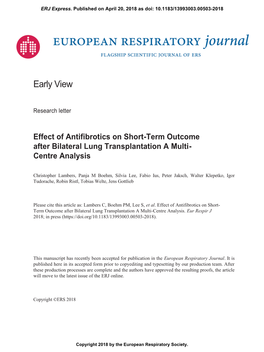 Effect of Antifibrotics on Short-Term Outcome After Bilateral Lung Transplantation a Multi- Centre Analysis