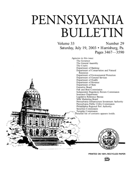 Volume 33 Number 29 Saturday, July 19, 2003 • Harrisburg, Pa. Pages 3467—3590