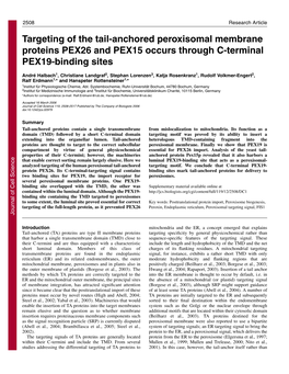 Targeting of the Tail-Anchored Peroxisomal Membrane Proteins PEX26 and PEX15 Occurs Through C-Terminal PEX19-Binding Sites