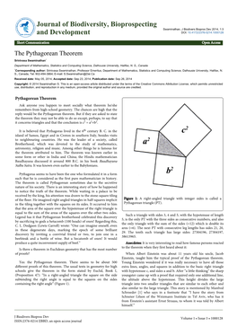 The Pythagorean Theorem Srinivasa Swaminathan* Department of Mathematics, Statistics and Computing Science, Dalhousie University, Halifax, N