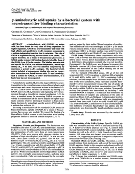 Y-Aminobutyric Acid Uptake by a Bacterial System With
