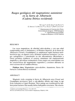 Rasgos Geológicos Del Magmatismo Autuniense En La Sierra De Albarracín (Cadena Ibérica Occidental)