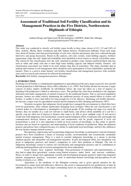 Assessment of Traditional Soil Fertility Classification and Its Management Practices in the Five Districts, Northwestern Highlands of Ethiopia