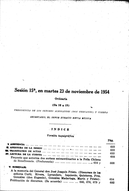 ¡Sesión 15", En Martes 23 De Noviembre De 1954