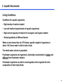 2. Aquatic Biocoenosis Living Conditions