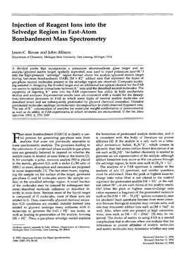 Injection of Reagent Ions Into the Selvedge Region in Fast-Atom Bombardment Mass Spectrometry