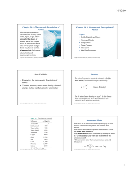 Chapter 16. a Macroscopic Description of Matter Chapter 16. A