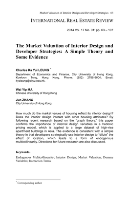 The Market Valuation of Interior Design and Developer Strategies: a Simple Theory and Some Evidence