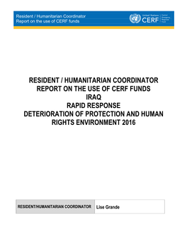 Iraq Rapid Response Deterioration of Protection and Human Rights Environment 2016