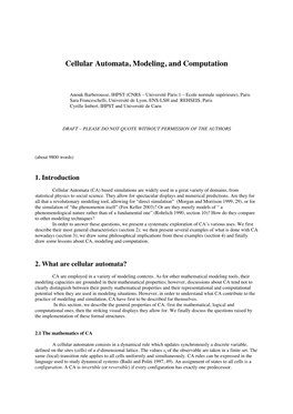 Cellular Automata, Modeling, and Computation