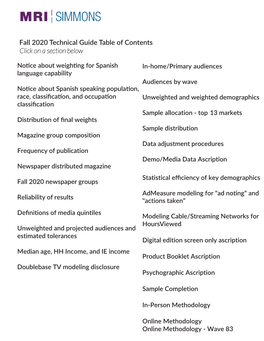 Technical Guide Table of Contents Click on a Section Below