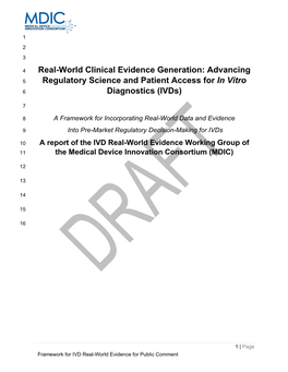 MDIC IVD RWE Framework for Public Comment